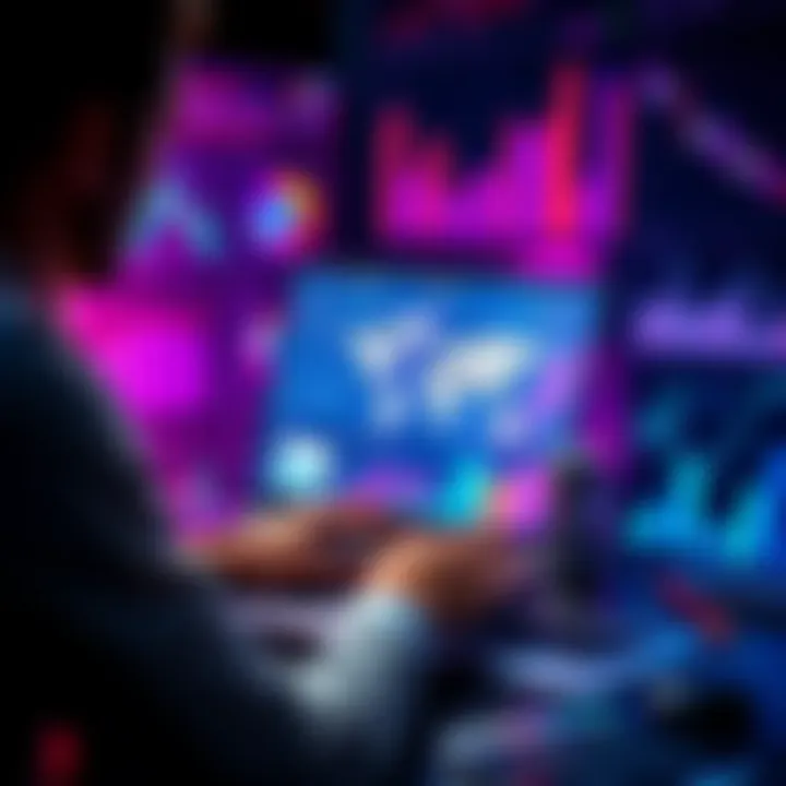 A person researching mlbst on a laptop, surrounded by charts and graphs showing its impact on various sectors.