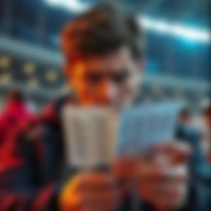 A person looking worried while checking a betting slip with multiple bets listed, emphasizing the complexity of parlays.