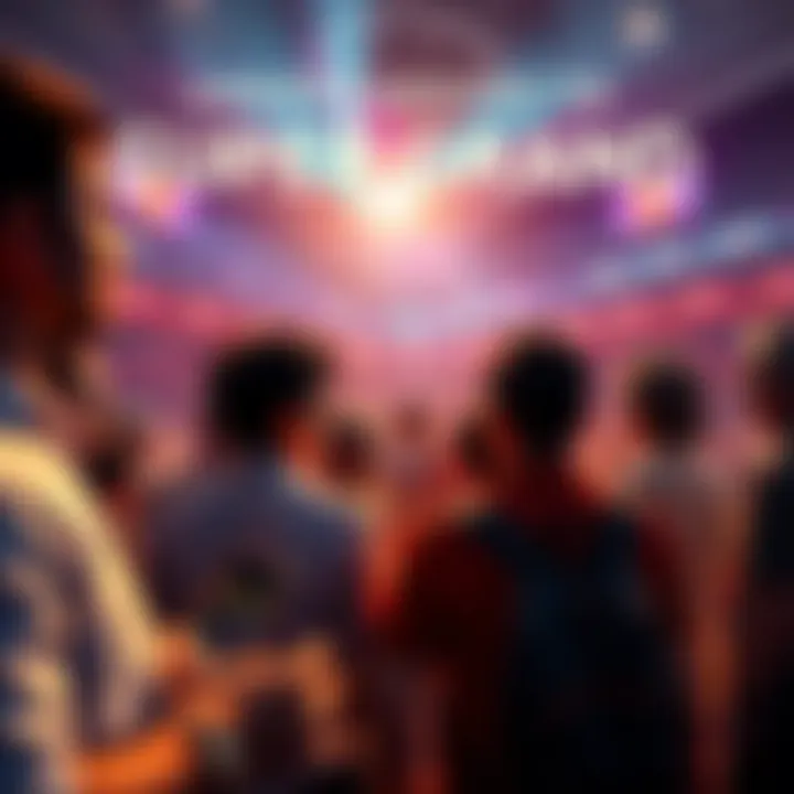 Graphic showing people engaging with the Super Grand concept, explaining rules and participation.