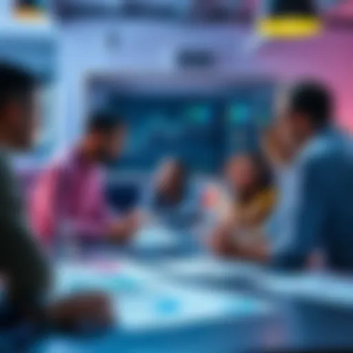 A group of people discussing the Wensly phenomenon at a casual meet-up, with charts and diagrams on a table