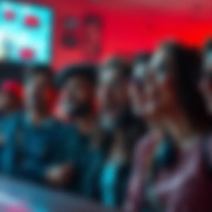 A group of people looking shocked and laughing at an unusual event