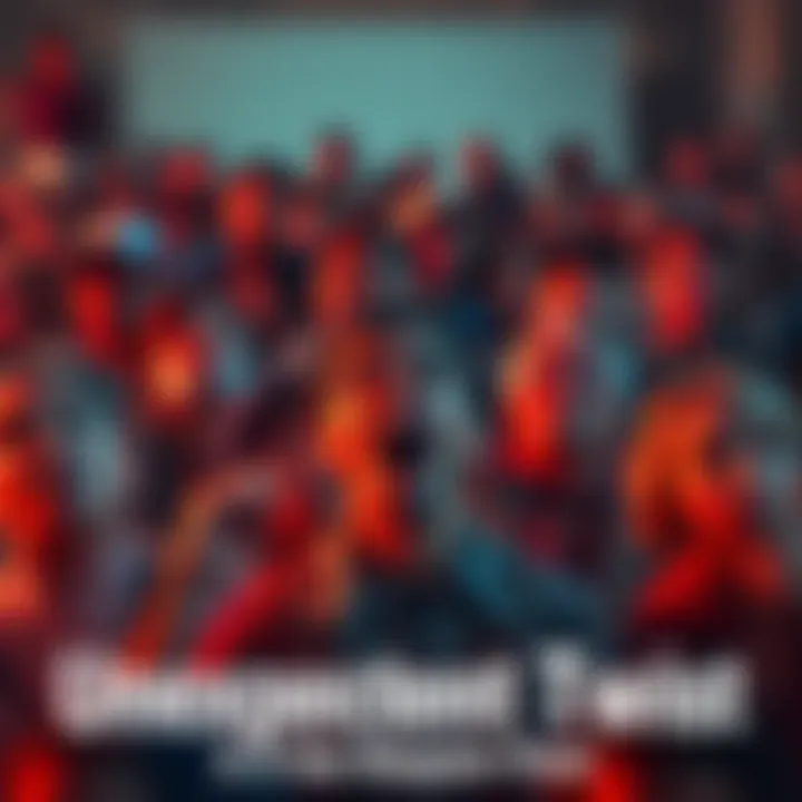 A crowd reacting in surprise, showing varied emotions of shock and curiosity.