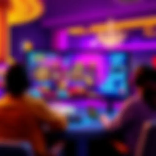 A vibrant online casino interface featuring interactive missions and engaging mini-games, showcasing players having fun
