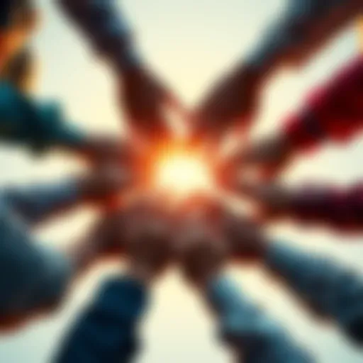 A group of people holding hands in a circle, symbolizing unity and support in facing challenges together.