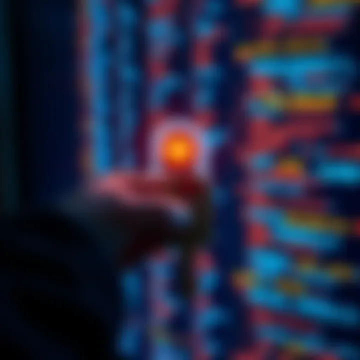 Unlocking Code A person holding a key in front of a digital screen displaying code, symbolizing the revelation of secrets.