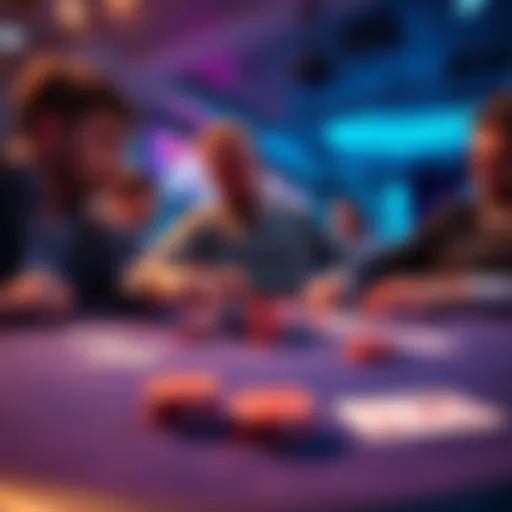 A player makes an unexpected call at the poker table, causing surprise among others. Chips are spread out and cards are visible, capturing a tense moment in the game.