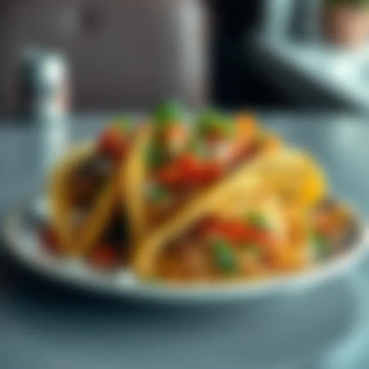 A plate of tacos with an unexpected appearance, showcasing various toppings and colors, prompting discussion among people.