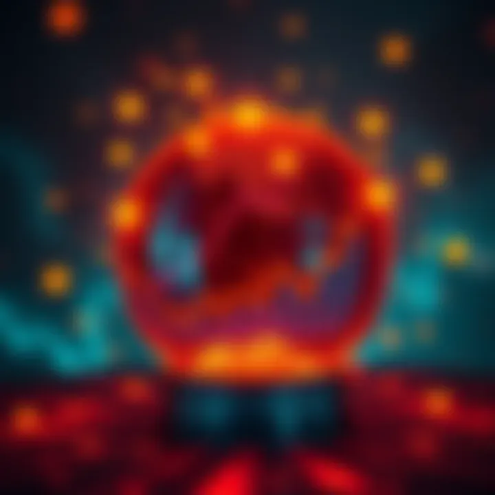 Upcoming Month Predictions A crystal ball glowing with stars and graphs around it, symbolizing future forecasts