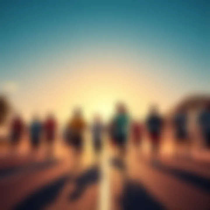 A group of people running together, sharing updates on their goals and progress in GL activities.