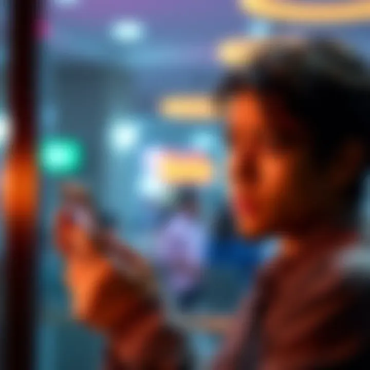 A person looking worried while checking their phone, showing a screen with the status 'in review' for a withdrawal request at Bovada