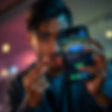 A person looking confused while holding a smartphone displaying a betting app, with a notification about missing bonus funds visible on the screen
