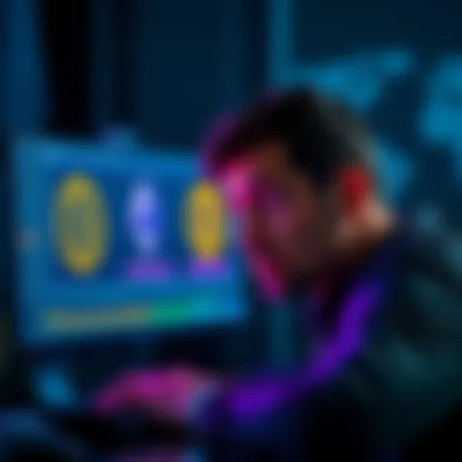 A worried person looking at a computer screen with cryptocurrency logos, questioning a transfer from Bitcoin to Ethereum.