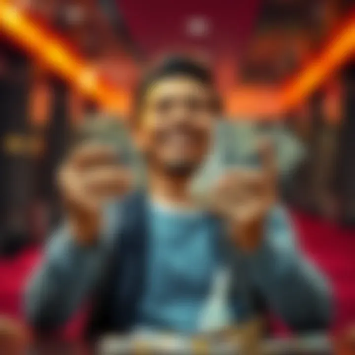 Person happily counting cash after turning $15 into over $5,000 with a bonus