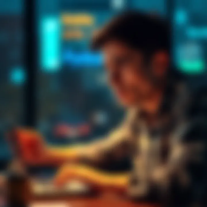 A person looking frustrated while using a device, reflecting disappointment with Eddie's services after three days of waiting.