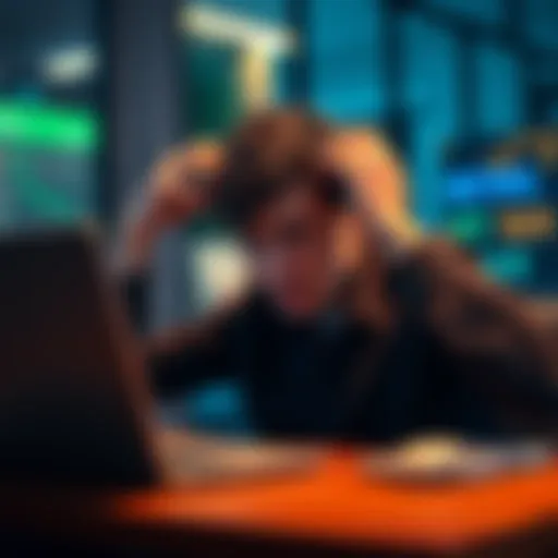 A person looking frustrated while using a laptop, trying to share a post about Fanduel and Bet365