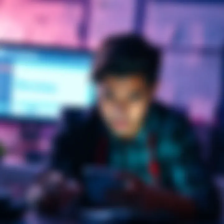 A person looking concerned while checking their phone, with a background of financial documents and a computer screen showing a 'review' status.