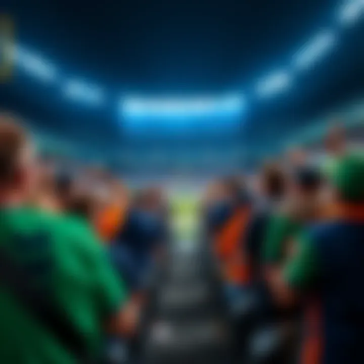 Fans cheering for the USF team during the game against Rice, with players warming up in the background