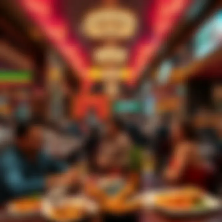 A vibrant restaurant scene in Las Vegas showcasing high-quality dining with people enjoying food and drinks