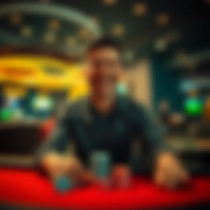 A smiling person celebrating a big win at a casino table with chips in hand