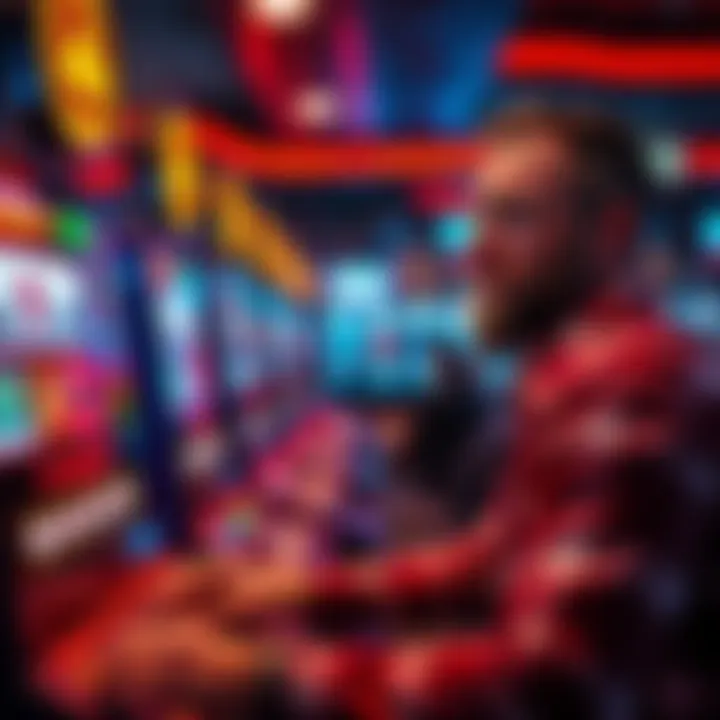 Close-up of a video poker machine with a player looking frustrated after a loss