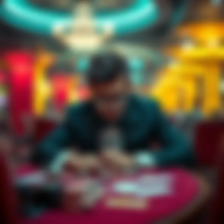 A frustrated VIP player at a casino table looking disappointed, surrounded by chips and cards.