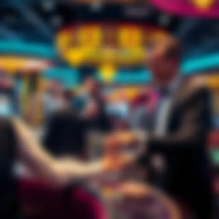 VIP Host in Action at a Casino A VIP host assisting a high roller in a luxurious casino setting, showing the personalized service in action.