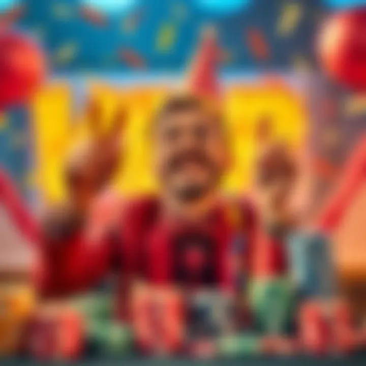 VIP bonus celebration at Roobet A joyful VIP player celebrating their birthday bonus at Roobet with excitement and stacks of chips