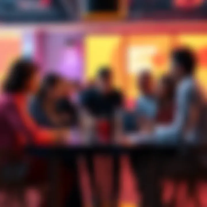 A group of people discussing around a table, looking curious about bonus payment dates for VIP hosts
