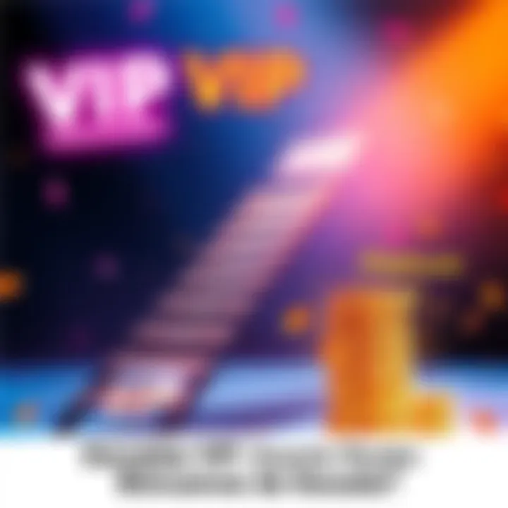 A vibrant graphic showing a ladder representing VIP levels, with a focus on approaching Platinum 1 and a stack of coins symbolizing bonuses.