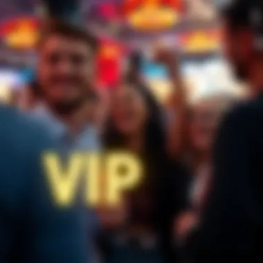 VIP Profits Event A group of happy people celebrating their financial success at a VIP event, with money symbols in the background.