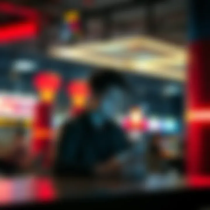 Waiting for Game Winnings A person sitting at a table looking at their phone, waiting for notification of payment after winning a game.