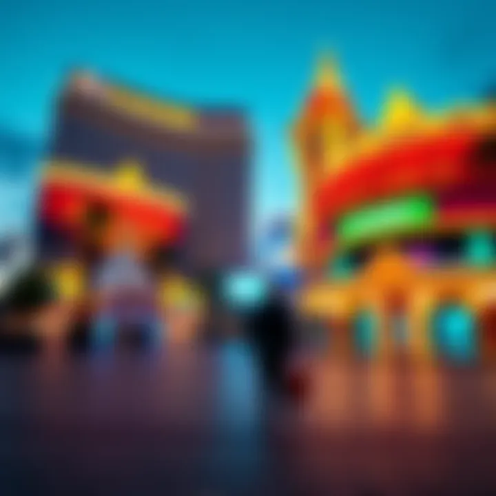 A person walking from Aria hotel to Horseshoe during WSOP, with casino signs in the background.