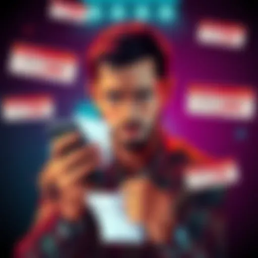 A person looking worried while holding a betting slip and phone, surrounded by notification alerts about betting tips.