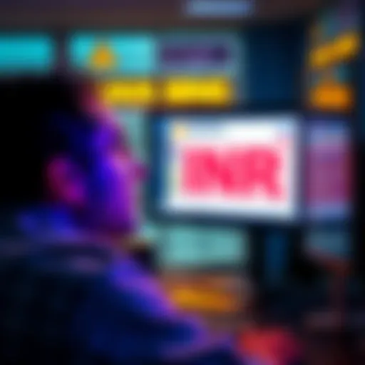 A person looking concerned at a computer screen displaying deposit issues with INR currency.