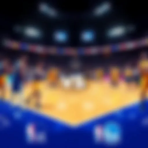 Golden State Warriors and Los Angeles Lakers players warming up on the court before the game