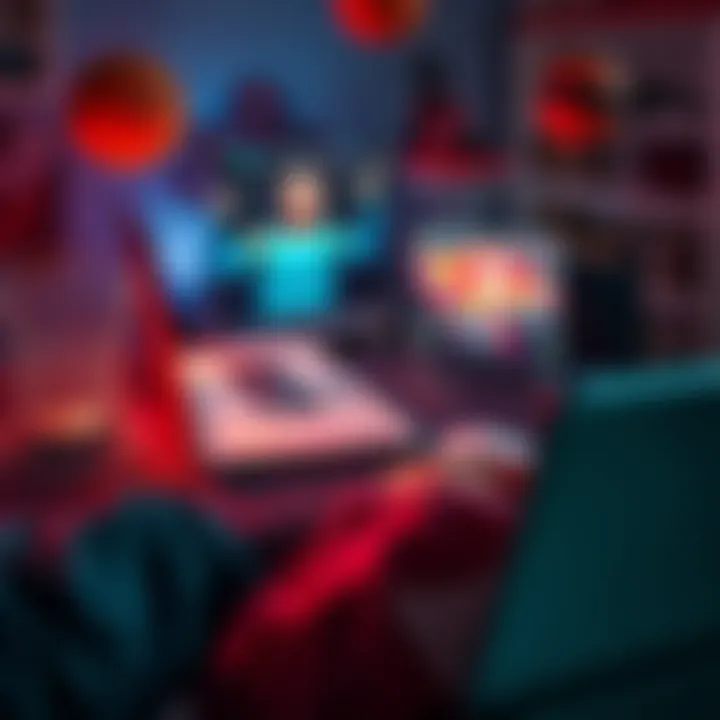 A person watching live NBA games online on a laptop with basketball-themed decorations around