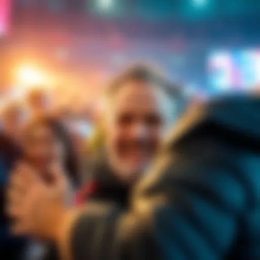 Webb interacting with his fans, showing a warm smile and connection, surrounded by people