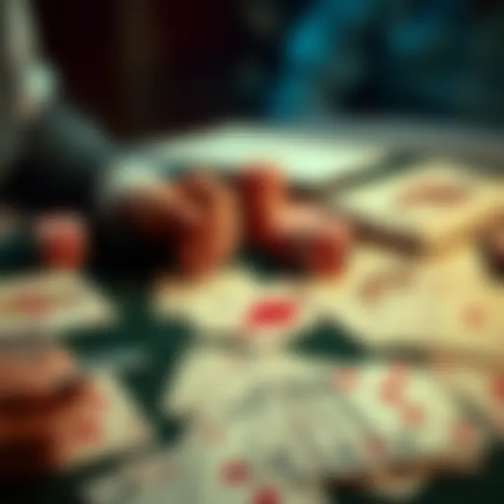 An array of playing cards and betting slips spread across a table, showing options for upcoming events.