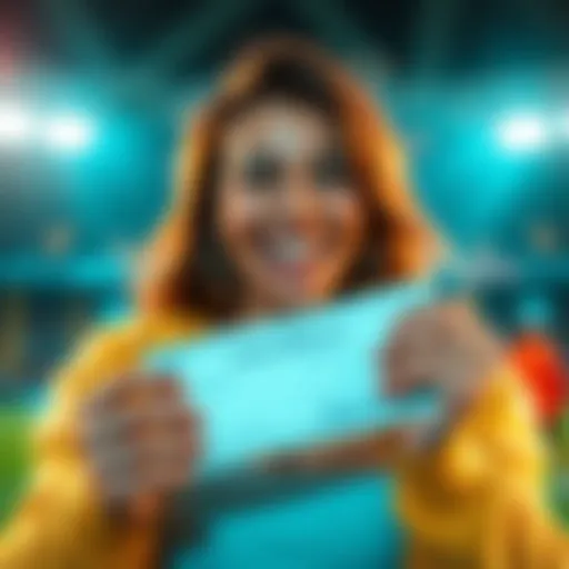Weekly Betting Prize A person holding cash with a betting slip in hand, smiling excitedly about winning a prize.