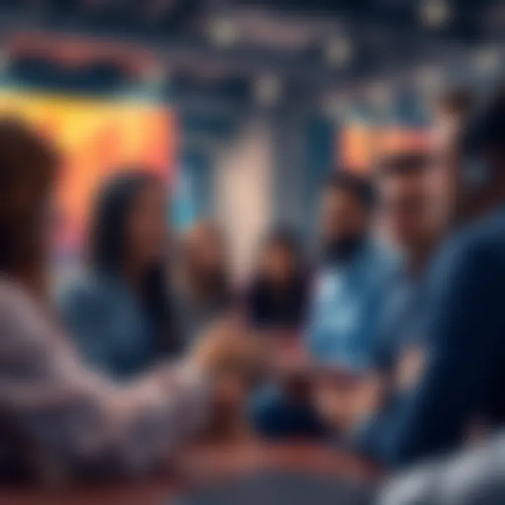 A group of people discussing their potential weekly bonus based on a €40 monthly bonus.