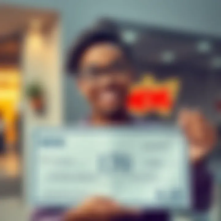 A person holding a check for 170 dollars with a smile, celebrating their weekly payment.