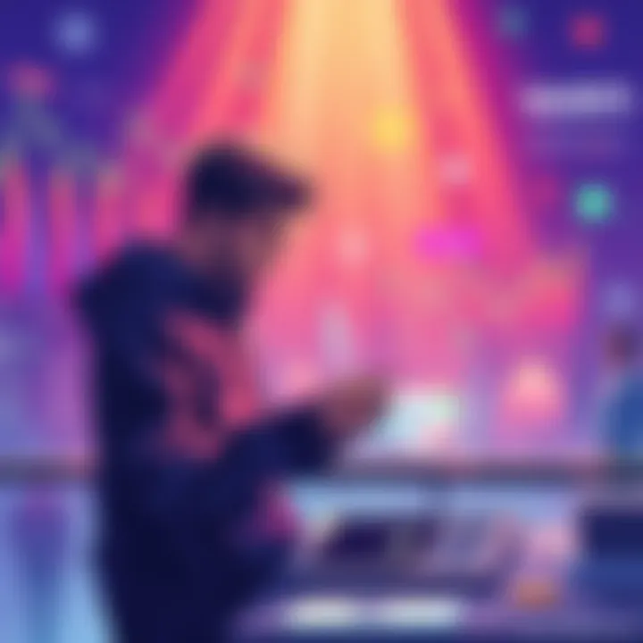Illustration of a person making a Wen deposit on Love Stake platform, with investment charts and community elements in the background