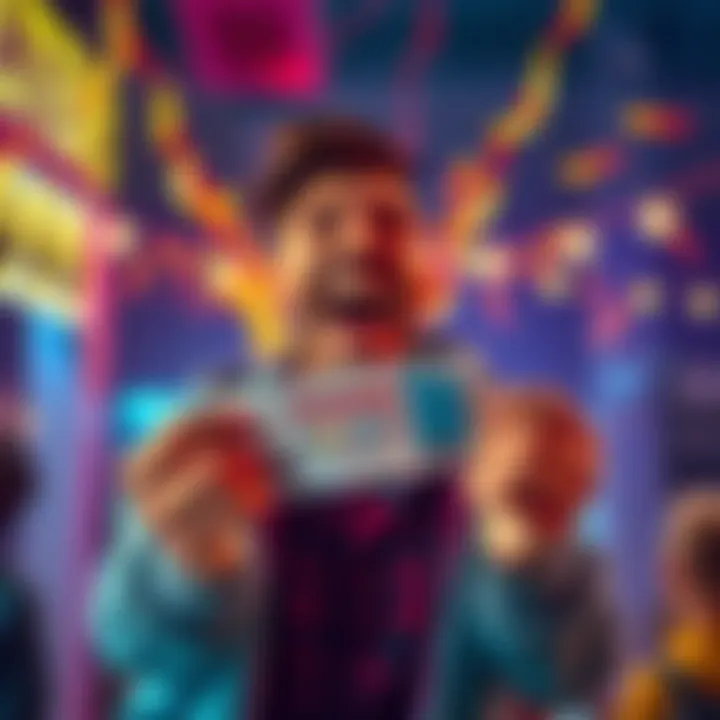 A happy person celebrating with a lottery ticket and codes for active prizes in their hands