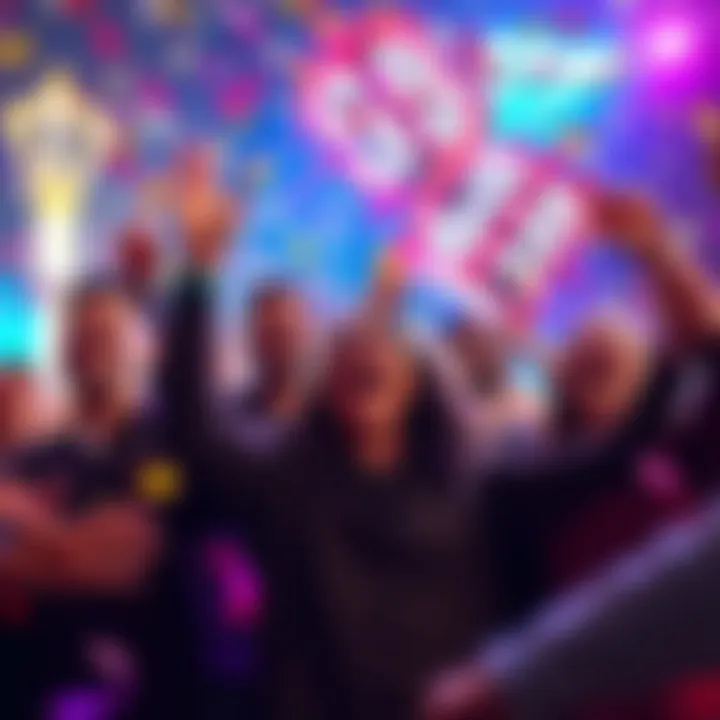 A group of happy people celebrating their raffle wins with confetti