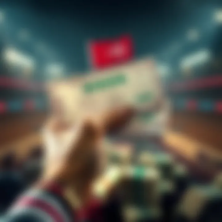 A hand holding a winning betting slip and stacks of cash, symbolizing a big win from a small bet.