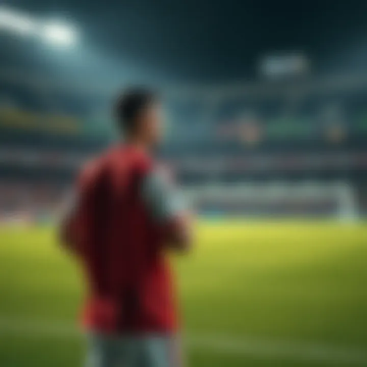 A soccer player brainstorming new strategies at a field after a derby loss