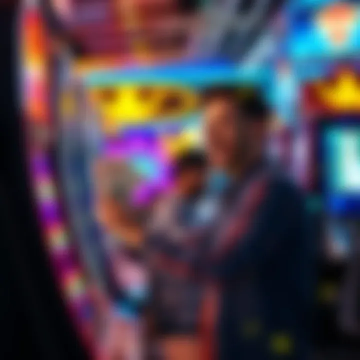 A happy player celebrating a big win at a slot machine, holding cash in hand, with a casino background.