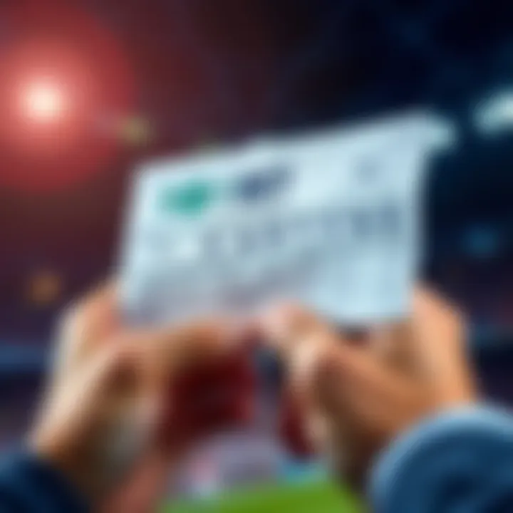 Winning Bet Analysis A close-up shot of hands holding a betting slip with a triumphant expression, symbolizing success in a final match.