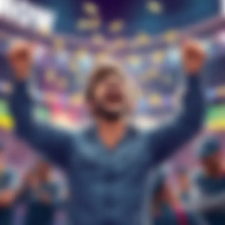 Winning Bet Illustration A visual of a person celebrating after winning a large amount from a small bet, showing excitement and joy