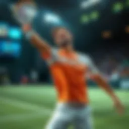A tennis player celebrates after a successful match, symbolizing winning bets and profits in sports betting.